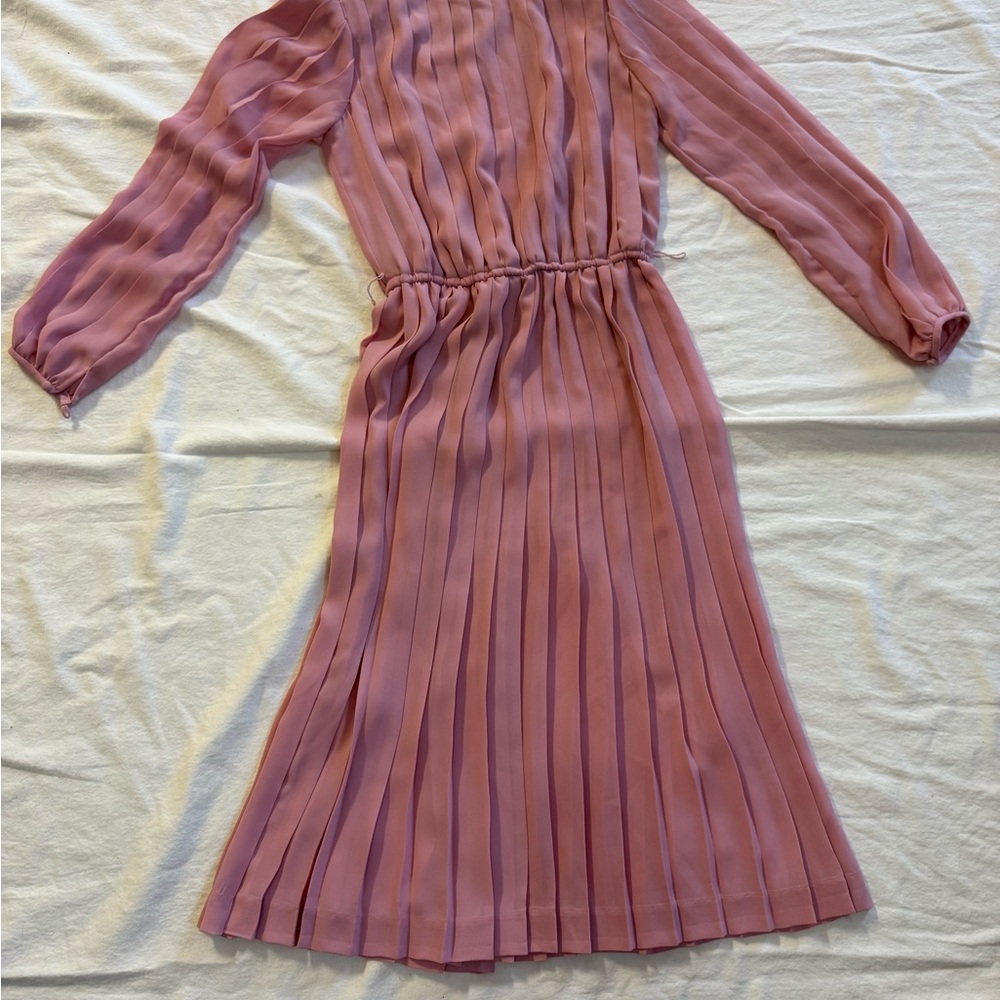 Vintage Pleated Rose Pink Dress Old Hollywood 80s Made in Korea Dim the Lites P6
